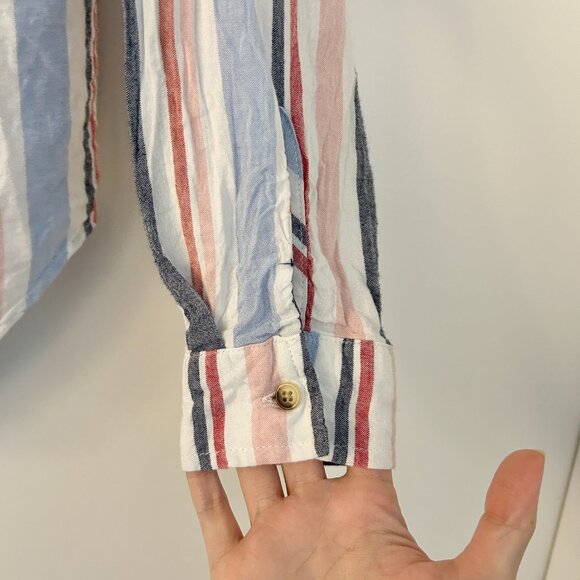 Anthropologie Maeve Multicolor Striped Linen Blend Button Down Shirt Size XS - Picture 7 of 10